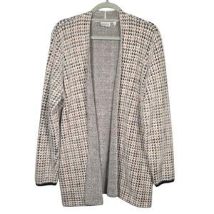 Cyrus XL Open Front Cardigan Brown Black Cream Textured Knit Sweater